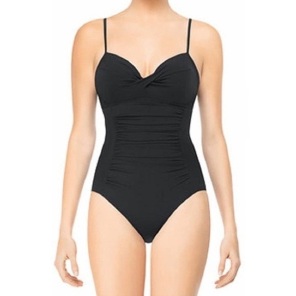 Assets By Sarah Blakely Black Padded Push Up One Piece Swimsuit - Picture 1 of 6